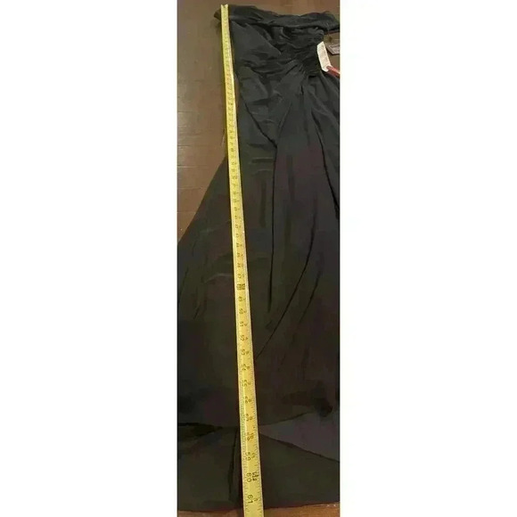 Mac Duggal Foldover Off the Shoulder Slit Gown 2 Maxi Dress Navy Trumpet Ruched - Picture 6 of 8